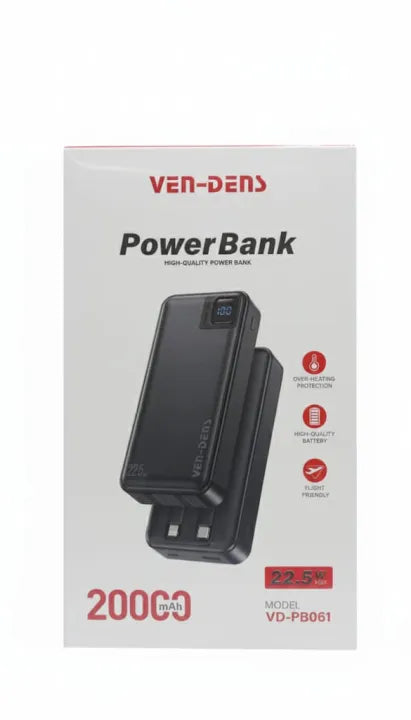 Ven-Dens VD-PB058 10000mAh Power Bank | Li-Polymer Portable Battery Charger | LED Battery Display | Lightweight Portable Backup Charger for Mobile Phones & Smart Devices