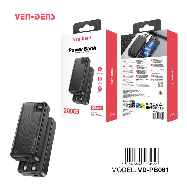 Ven-Dens VD-PB058 10000mAh Power Bank | Li-Polymer Portable Battery Charger | LED Battery Display | Lightweight Portable Backup Charger for Mobile Phones & Smart Devices