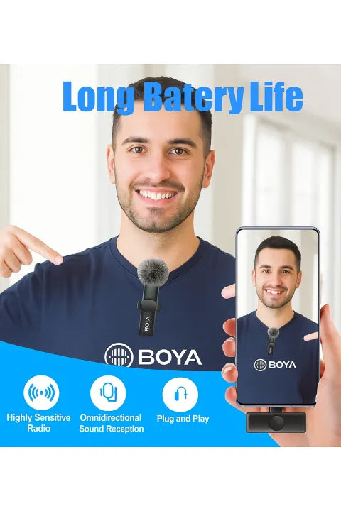 BOYA BY-F10 Wireless Mic 2.4GHz 25ms Low Latency | Type-C Lavalier Microphone for Android Mobile, YouTube, Vlogging, Sound System | 20M Range | Ideal for Recording, Streaming & Video Shoots | Original BOYA Mic
