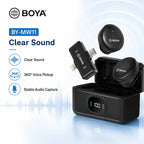 BOYA BY-MW11 Wireless Microphone with Charging Case | Dual Clip-On Lavalier Mic | 360° Voice Pickup | Plug & Play Portable Mic for YouTube, Vlogging, Interviews, Live Streaming & Online Teaching