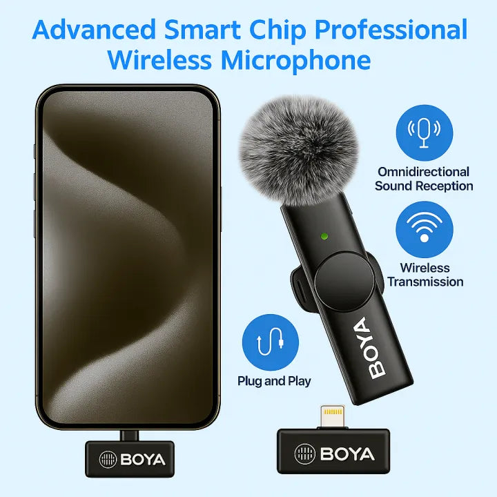 BOYA BY-F10 Wireless Mic 2.4GHz 25ms Low Latency | Type-C Lavalier Microphone for Android Mobile, YouTube, Vlogging, Sound System | 20M Range | Ideal for Recording, Streaming & Video Shoots | Original BOYA Mic