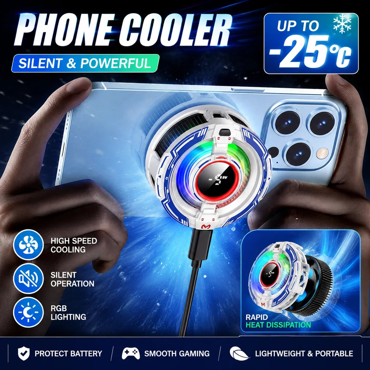Semiconductor Phone Cooler Magnetic Phone Back-Clip 2in1 Phone Fast Cooler PUBG Game Freeze Radiator for Gaming & Live Streaming
