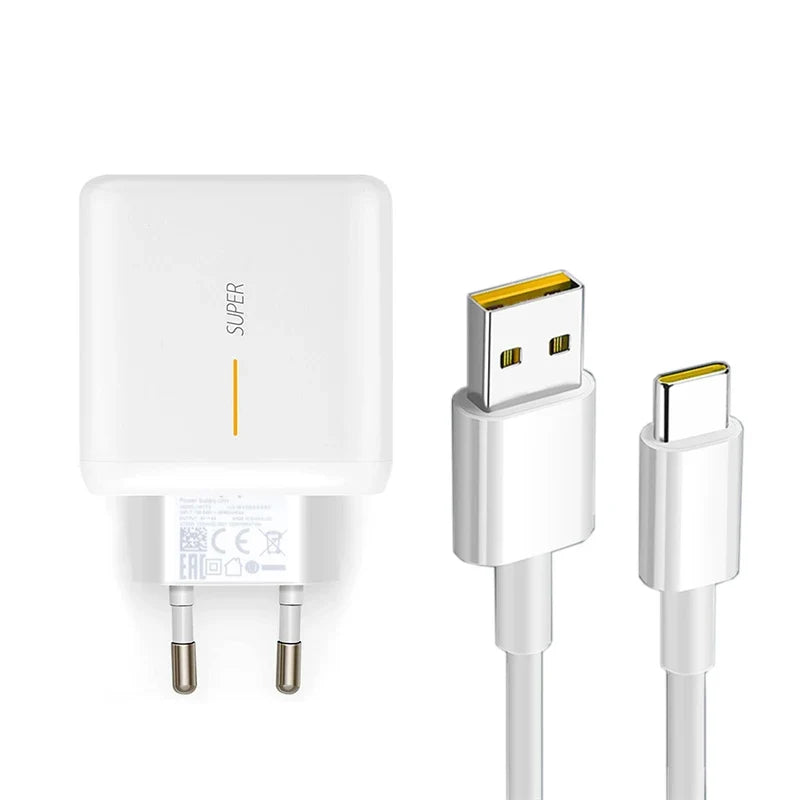 65W Supervooc 2.0 Fast Charger For OPPO Find X2 Pro Reno 5 5G 3 4 Pro Ace 2 X20 X2 Realme X50 Pro RX17 Pro 1.5M Type-C Cable