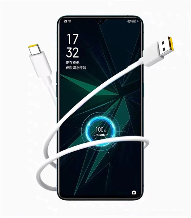 65W Supervooc 2.0 Fast Charger For OPPO Find X2 Pro Reno 5 5G 3 4 Pro Ace 2 X20 X2 Realme X50 Pro RX17 Pro 1.5M Type-C Cable