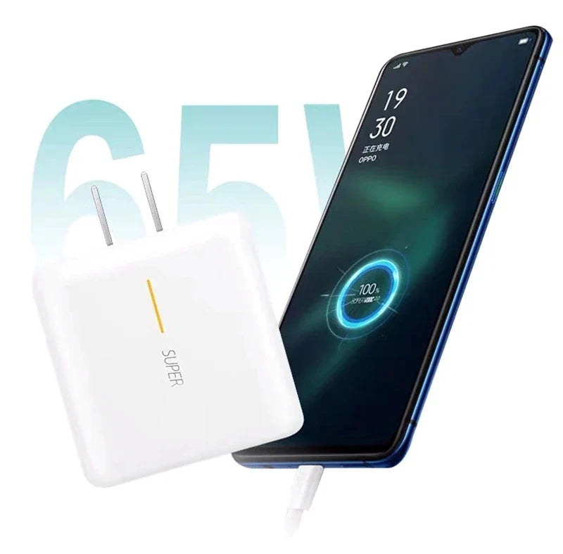 65W Supervooc 2.0 Fast Charger For OPPO Find X2 Pro Reno 5 5G 3 4 Pro Ace 2 X20 X2 Realme X50 Pro RX17 Pro 1.5M Type-C Cable