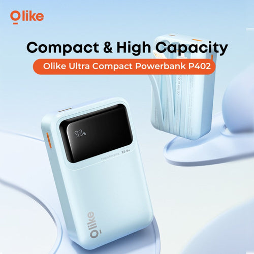 Olike P402 20000mAh Power Bank | 22.5W Fast Charging | Ultra Compact Portable Charger with Built-In Type-C & Lightning Cables | LED Power Display | Multiple Device Charging