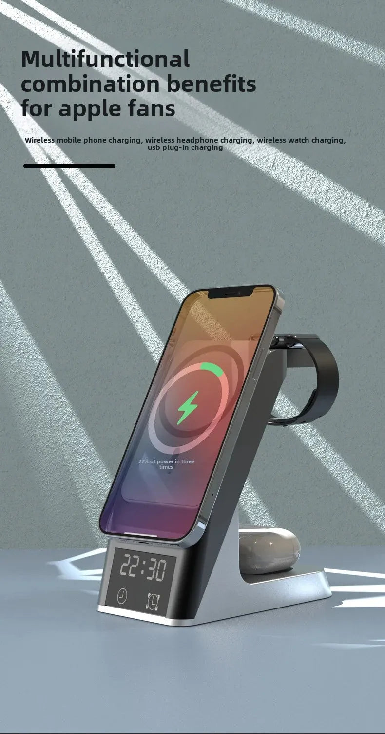 Six-In-One Multi-Function Wireless Charger Bluetooth Earphones Immediate Charging And Placing Clock Alarm Function