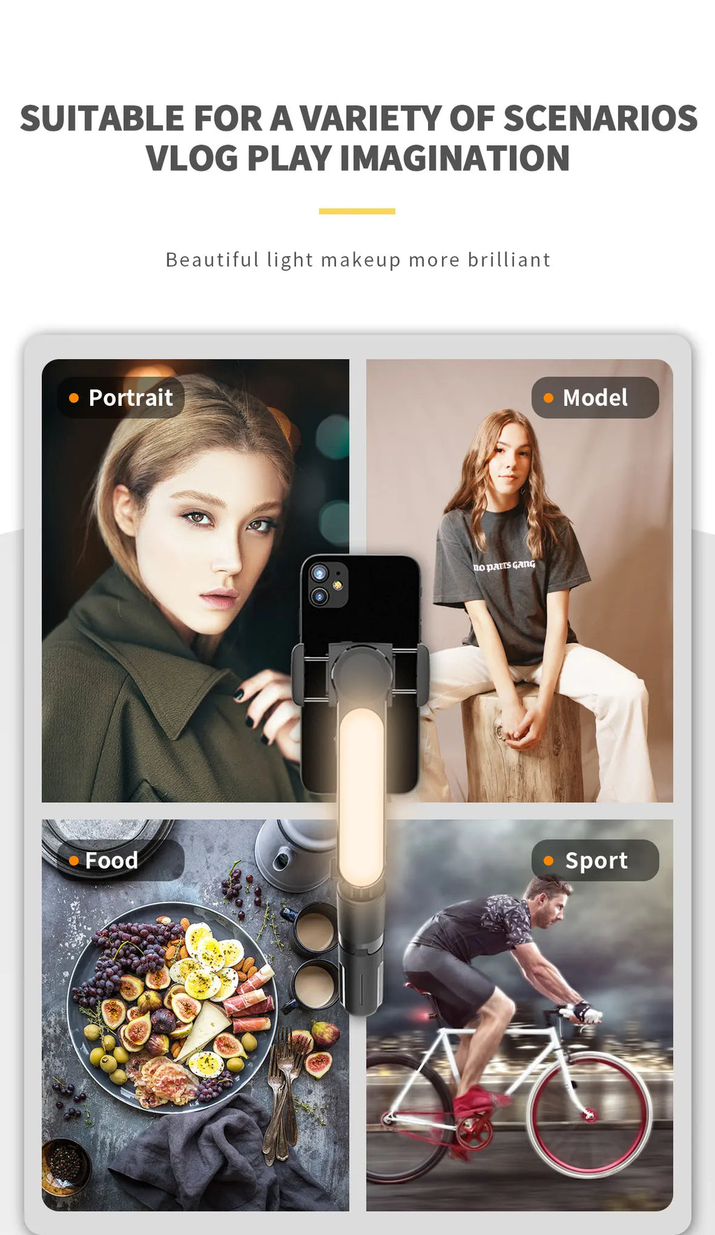Handheld Gimbal Stabilizer Selfie Stick Tripod with Removable Fill Light Wireless Remote Portable Phone Stand Holder