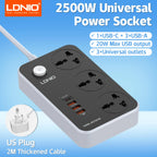 LDNIO Universal Power Strip TypeC 6 USB Port 3 Way AC Outlet 2M Extension Power Socket Charge Electrical Socket EU US UK Plug