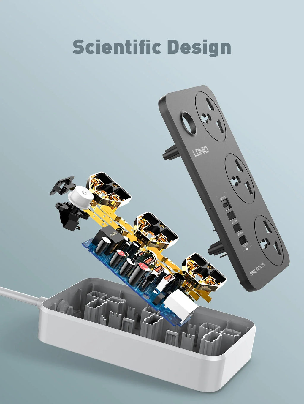 LDNIO Universal Power Strip 3 Sockets 4 USB 2M Extension Power Socket Combo Type-C 20W Port QC3.0 Phone Fast Charging Port