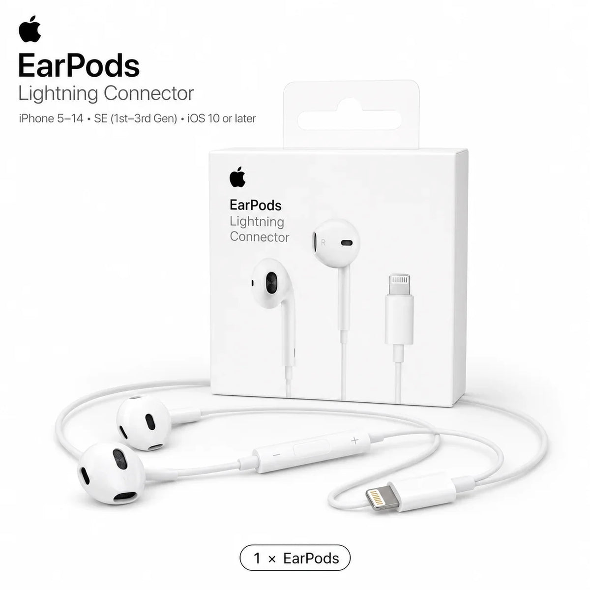 Official Apple EarPods Wired Headphones Lightning USB-C 3.5mm Connector with Mic Remote Adapters for iPhone iPad MacBook