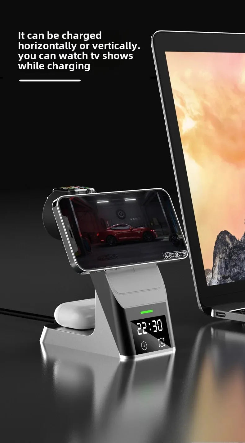 Six-In-One Multi-Function Wireless Charger Bluetooth Earphones Immediate Charging And Placing Clock Alarm Function