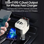 Retractable 4-in-1 Fast Car Charger with Digital Display