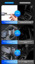 120W 4 in 1 Retractable Car Charger Built in USB C Lightning Compatible Cables 80cm Fast Charging LED Voltage Display 12V 24V