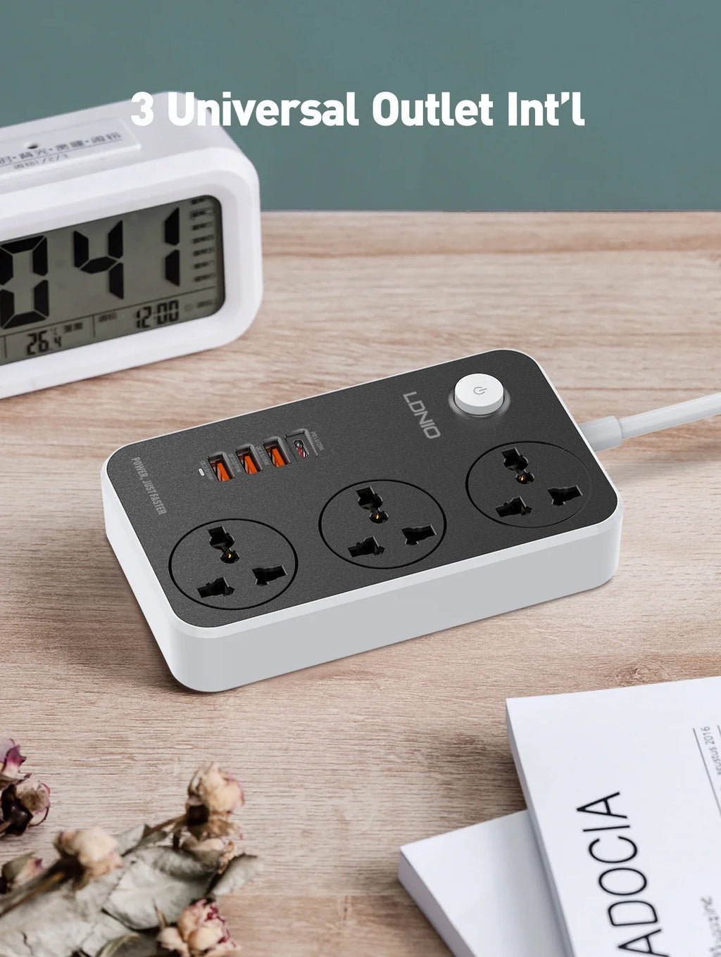 LDNIO Universal Power Strip 3 Sockets 4 USB 2M Extension Power Socket Combo Type-C 20W Port QC3.0 Phone Fast Charging Port