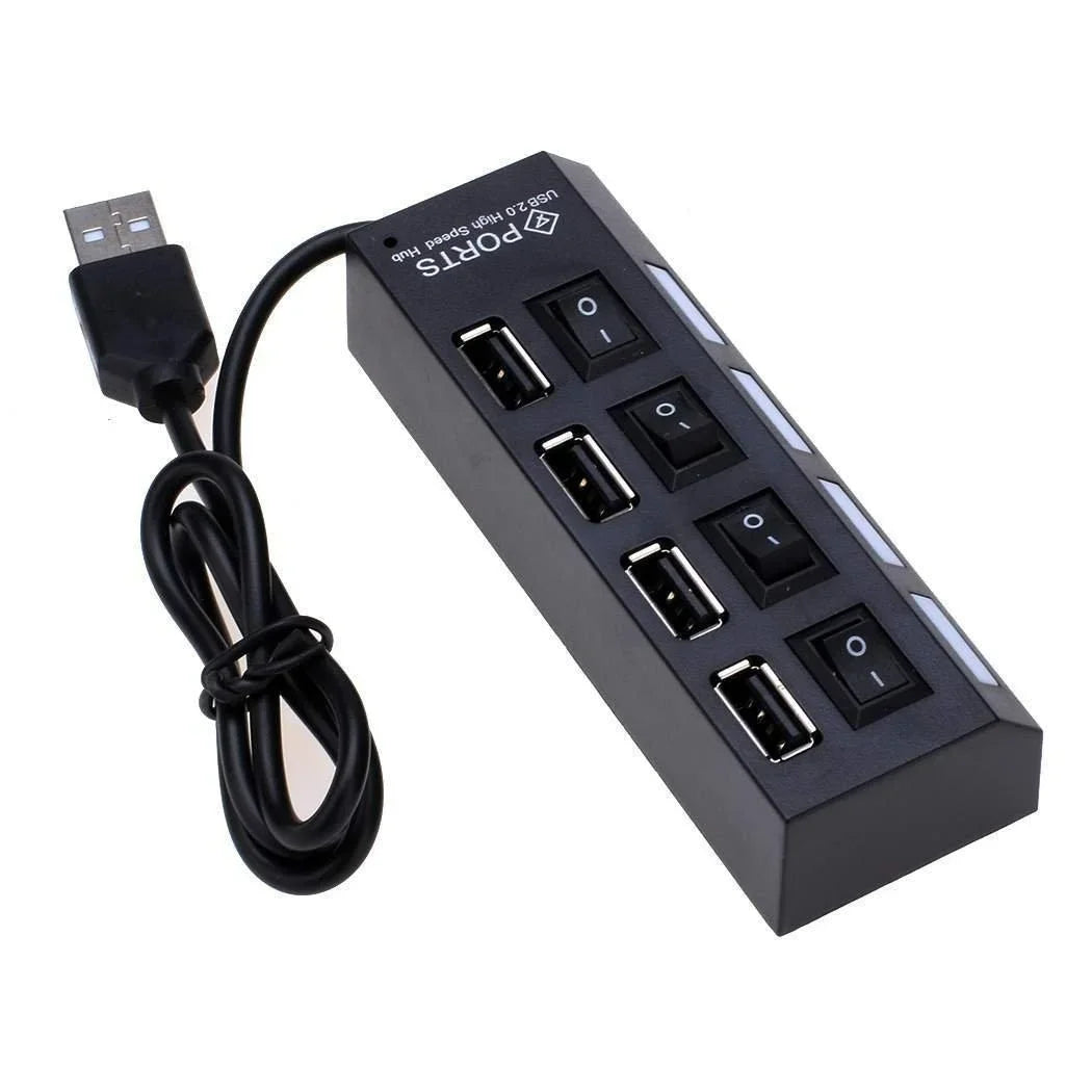 4 Ports USB HUB 2.0 Adapter Expander Multi USB Splitter Multiple Extender with LED Lamp Switch for PC Laptop