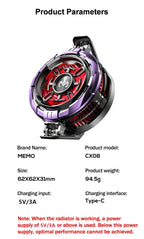 MEMO CX08 Pro Mobile Phone Semiconductor Magnetic/ Back-clip Frozen PUBG Game Cooler for IOS Android Universal Cooling Radiator