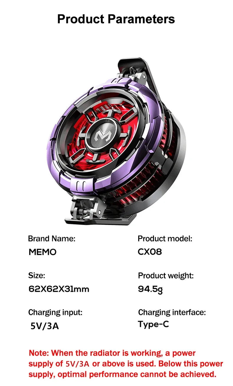 MEMO CX08 Pro Mobile Phone Semiconductor Magnetic/ Back-clip Frozen PUBG Game Cooler for IOS Android Universal Cooling Radiator