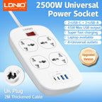 LDNIO Universal Power Strip TypeC 6 USB Port 3 Way AC Outlet 2M Extension Power Socket Charge Electrical Socket EU US UK Plug