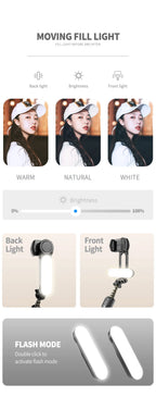 Handheld Gimbal Stabilizer Selfie Stick Tripod with Removable Fill Light Wireless Remote Portable Phone Stand Holder