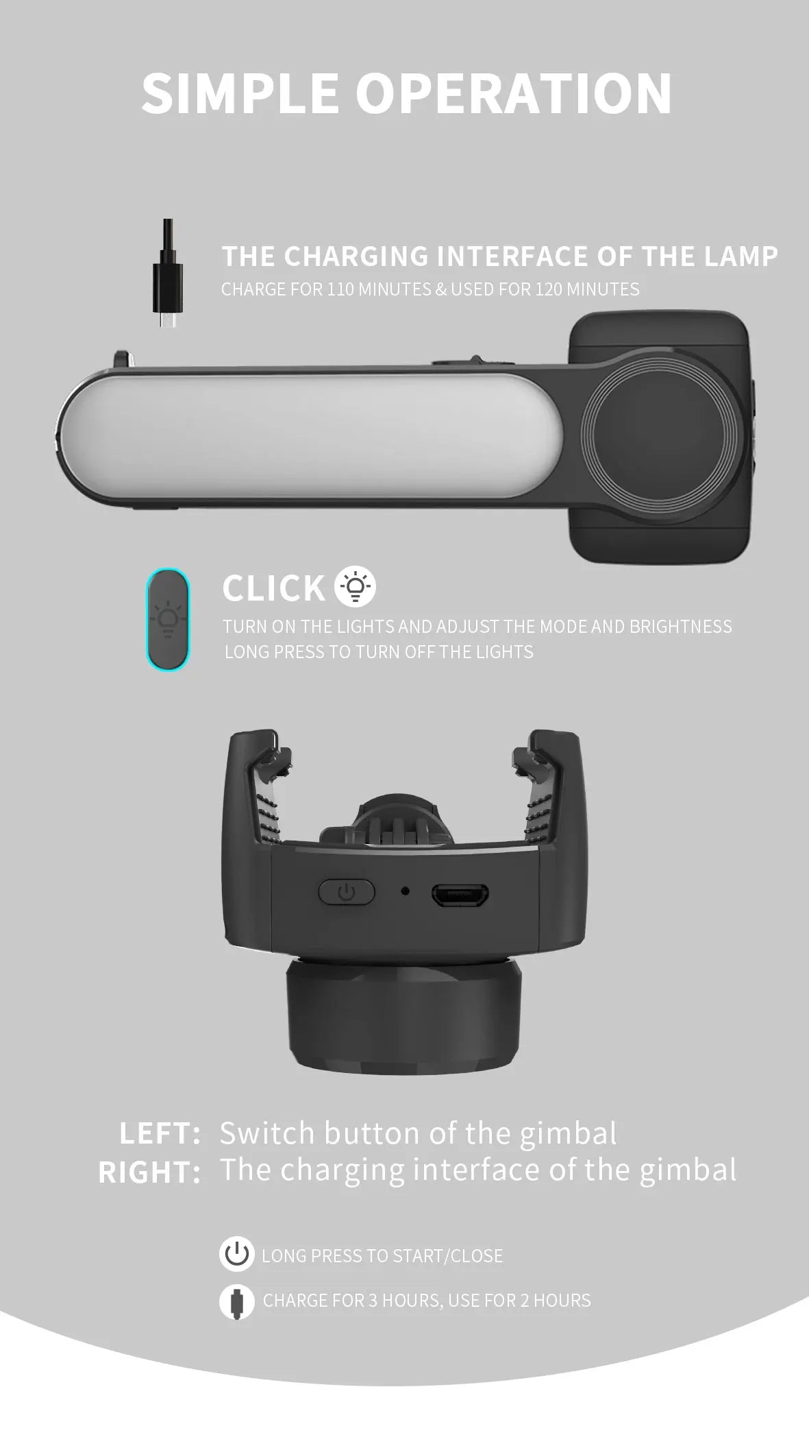 Handheld Gimbal Stabilizer Selfie Stick Tripod with Removable Fill Light Wireless Remote Portable Phone Stand Holder