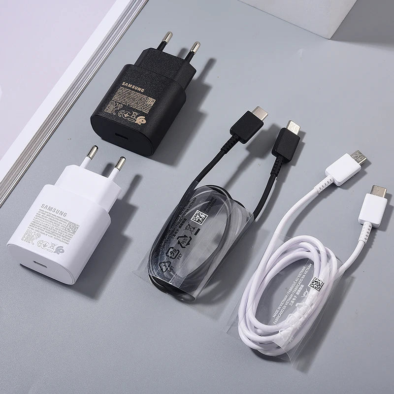 Original Samsung 25w Charger Type C Super Fast Charge Adapter For Galaxy S25 S24 Ultra S23 S22 Plus S21 S20 FE Note 10 20 Ultra