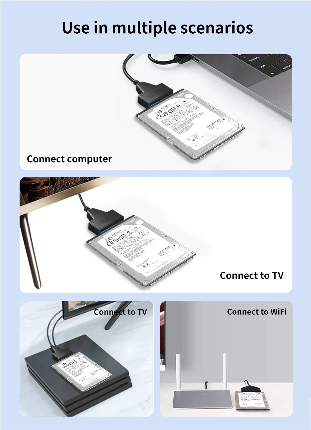 SATA To USB 3.0/Type-C/2 In 1 USB3.0 Type-C Cable Up To 6 Gbps For 2.5 Inch External HDD SSD Hard Drive SATA 3 22 Pin Adapter