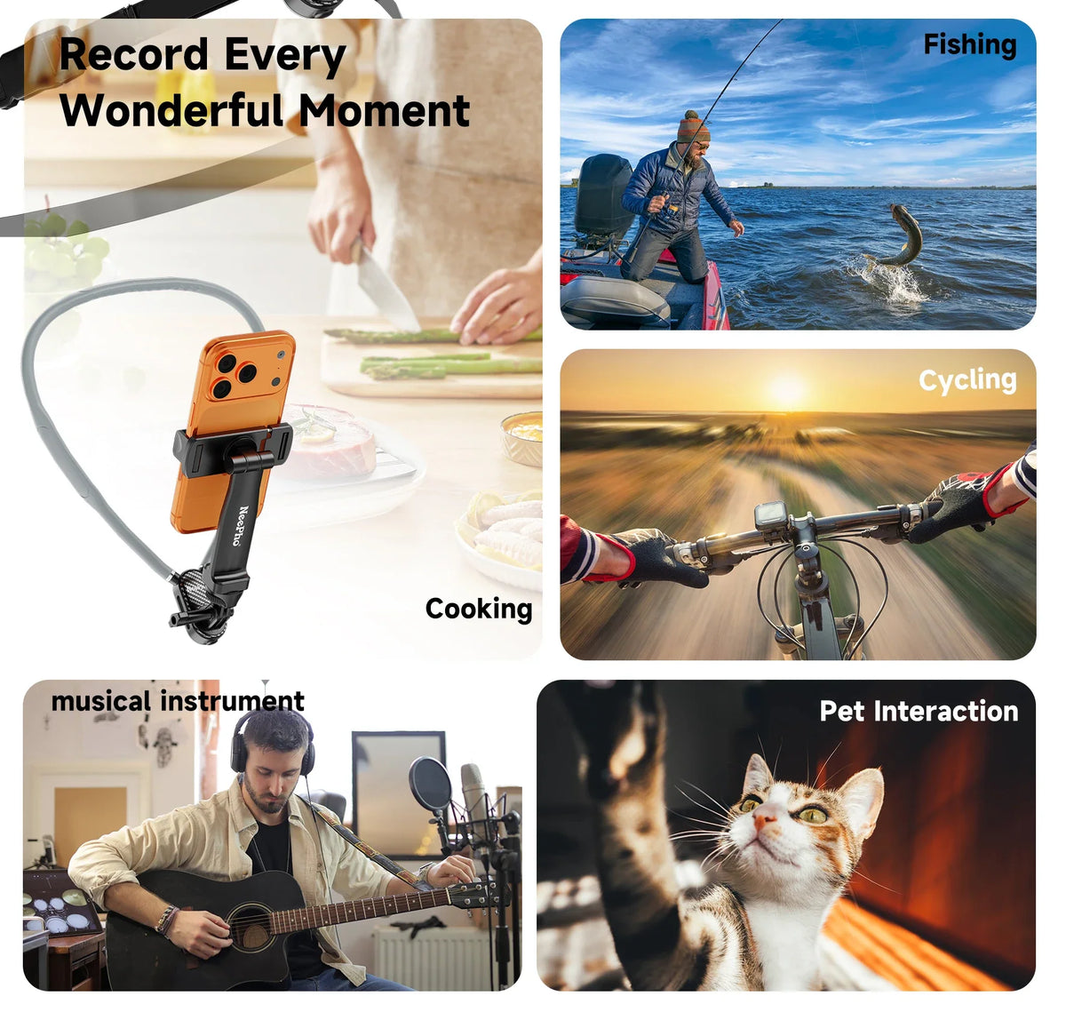 NeePho NP-G2 Soft Silicone Neck Mount Bracket, POV First-Person Perspective Phone & Action Camera Holder