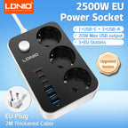 LDNIO Universal Power Strip TypeC 6 USB Port 3 Way AC Outlet 2M Extension Power Socket Charge Electrical Socket EU US UK Plug