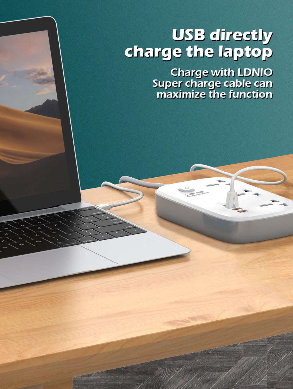 LDNIO Universal Power Strip with 65W GaN USB Charer 3250W Extension Cable Network Filter Surge Protector  EU/US/UK Plug Socket