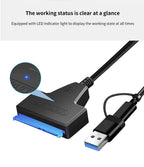 SATA To USB 3.0/Type-C/2 In 1 USB3.0 Type-C Cable Up To 6 Gbps For 2.5 Inch External HDD SSD Hard Drive SATA 3 22 Pin Adapter