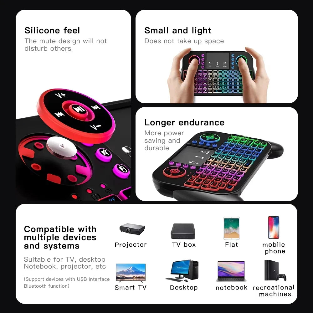 KEBIDUMEI RGB Backlit Mini Keyboard with Touchpad 2.4G Bluetooth Wireless Keyboard for Macbook Laptop Windows Android TV Box