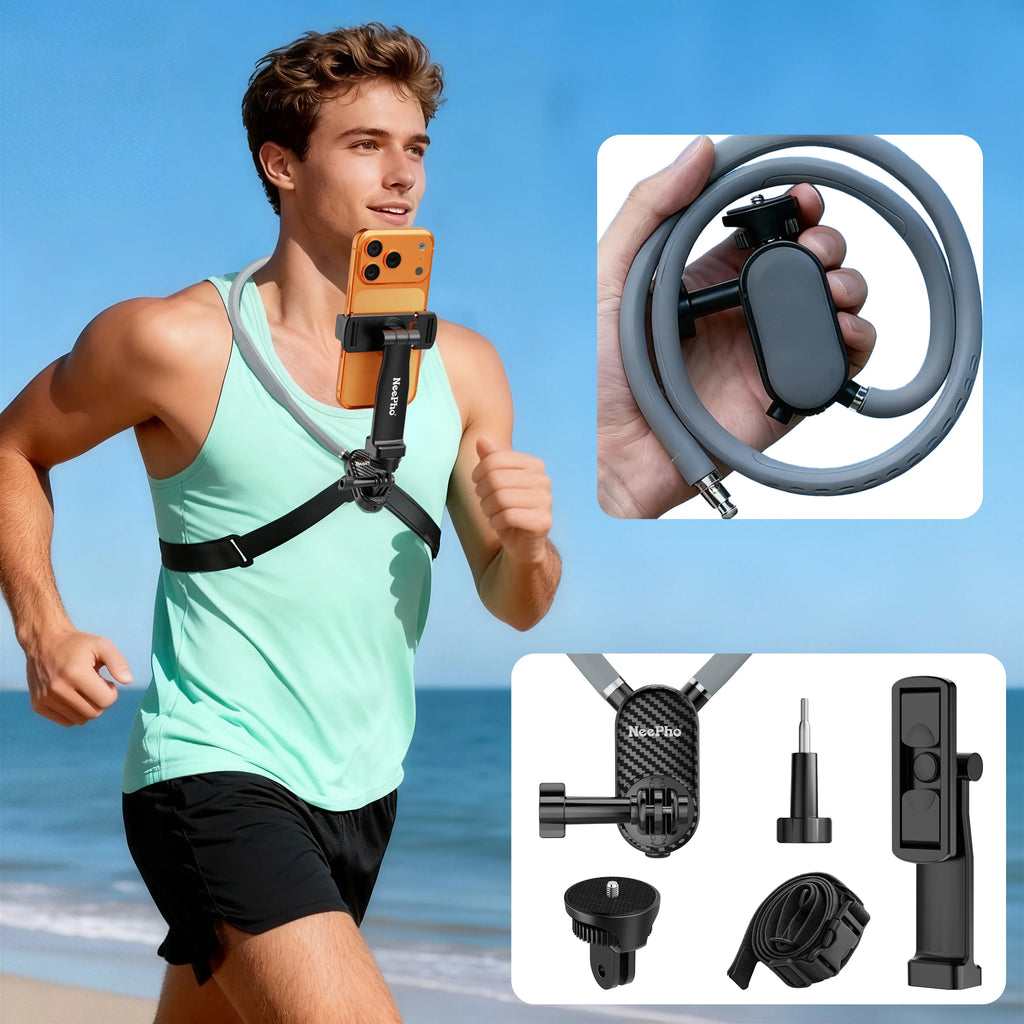 NeePho NP-G2 Soft Silicone Neck Mount Bracket, POV First-Person Perspective Phone & Action Camera Holder