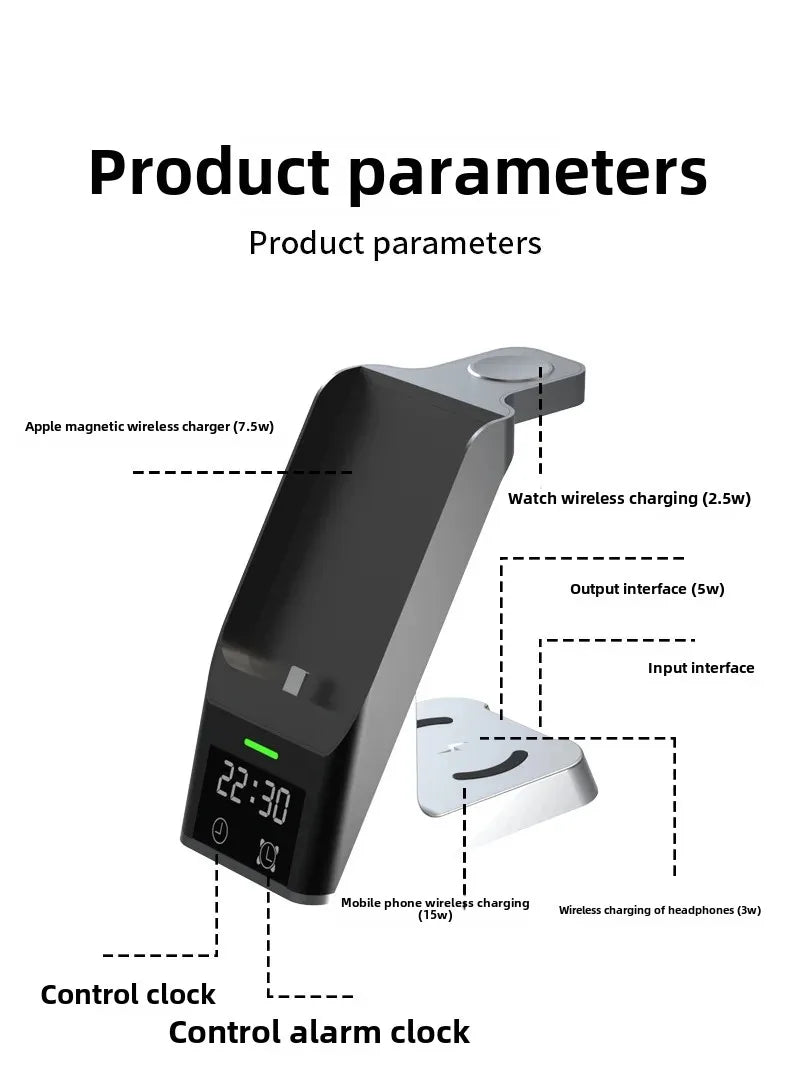 Six-In-One Multi-Function Wireless Charger Bluetooth Earphones Immediate Charging And Placing Clock Alarm Function