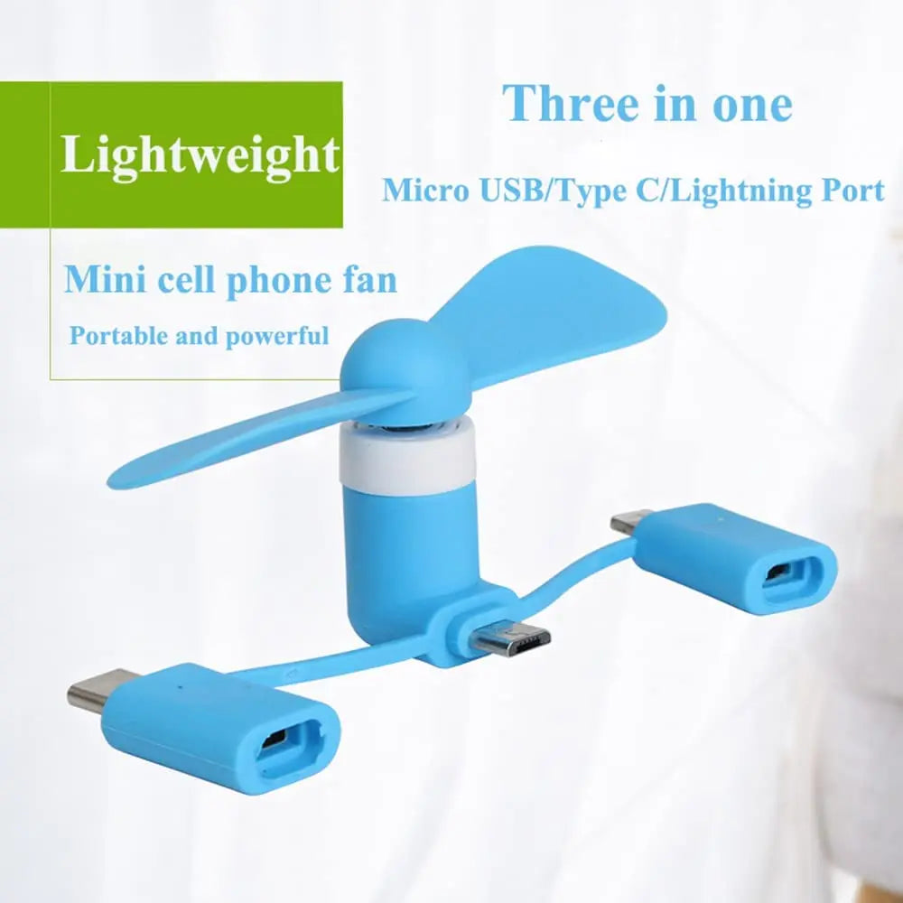 Colorful Micro USB Type C 3 in 1 USB Powered Phone Fan for iPhone iPad Android Smartphone Tablet Lightning Connector Cooling