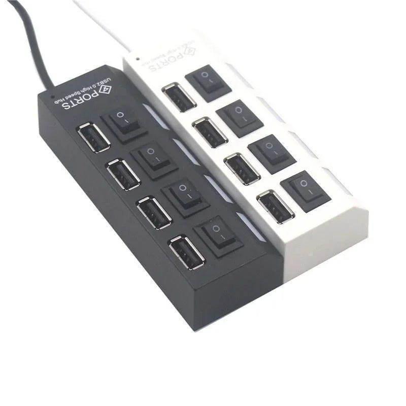 4 Ports USB HUB 2.0 Adapter Expander Multi USB Splitter Multiple Extender with LED Lamp Switch for PC Laptop