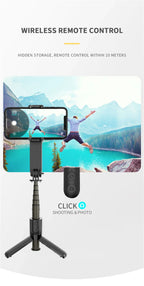 Handheld Gimbal Stabilizer Selfie Stick Tripod with Removable Fill Light Wireless Remote Portable Phone Stand Holder