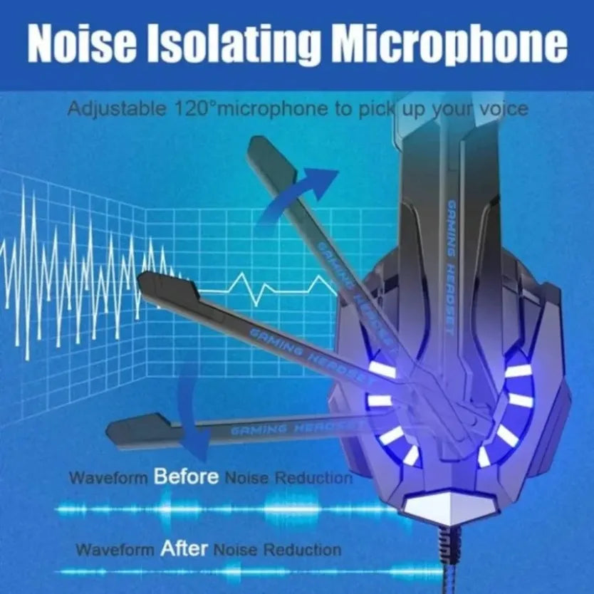 Gaming Headset With Microphone For PS5 PS4 Xbox PC 3D Surround Sound RGB Wired Headphones Noise Cancelling Memory Foam Earcup