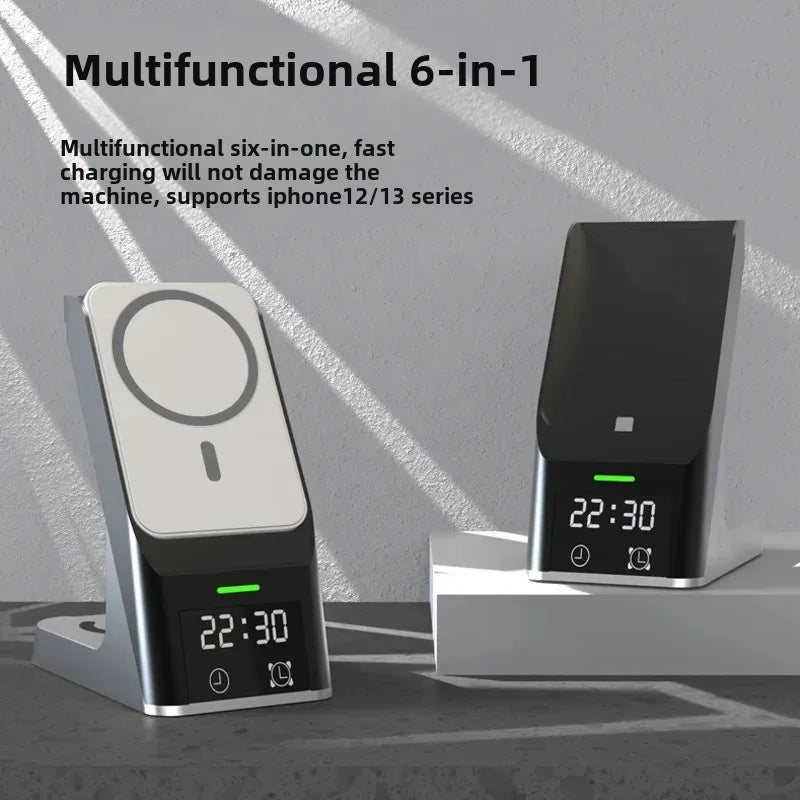 Six-In-One Multi-Function Wireless Charger Bluetooth Earphones Immediate Charging And Placing Clock Alarm Function