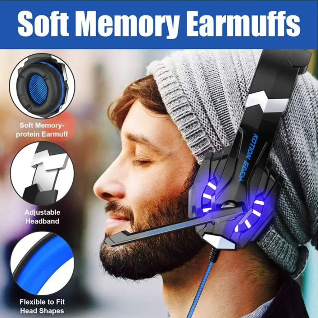 Gaming Headset With Microphone For PS5 PS4 Xbox PC 3D Surround Sound RGB Wired Headphones Noise Cancelling Memory Foam Earcup