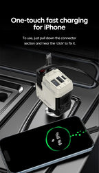 Retractable 4-in-1 Fast Car Charger with Digital Display