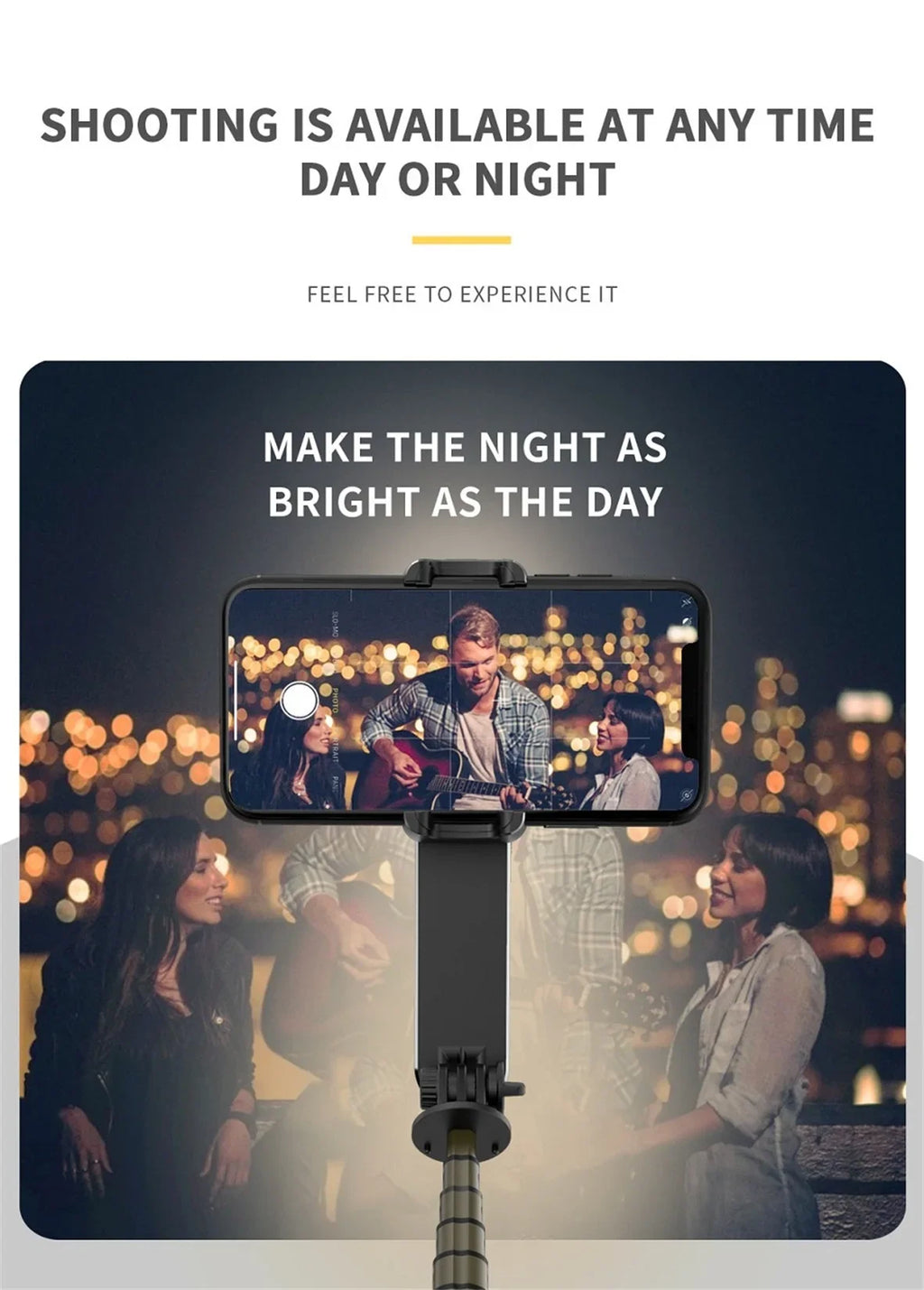 Handheld Gimbal Stabilizer Selfie Stick Tripod with Removable Fill Light Wireless Remote Portable Phone Stand Holder