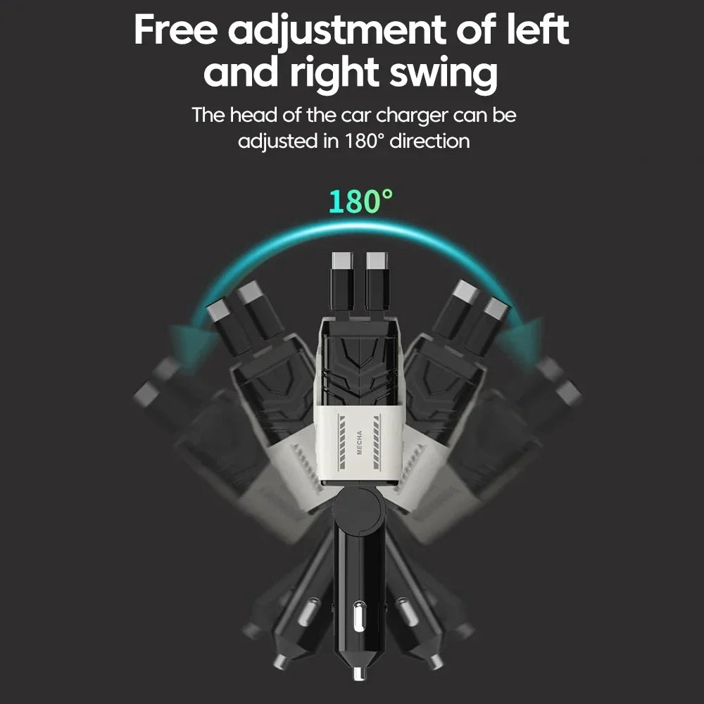 Retractable 4-in-1 Fast Car Charger with Digital Display