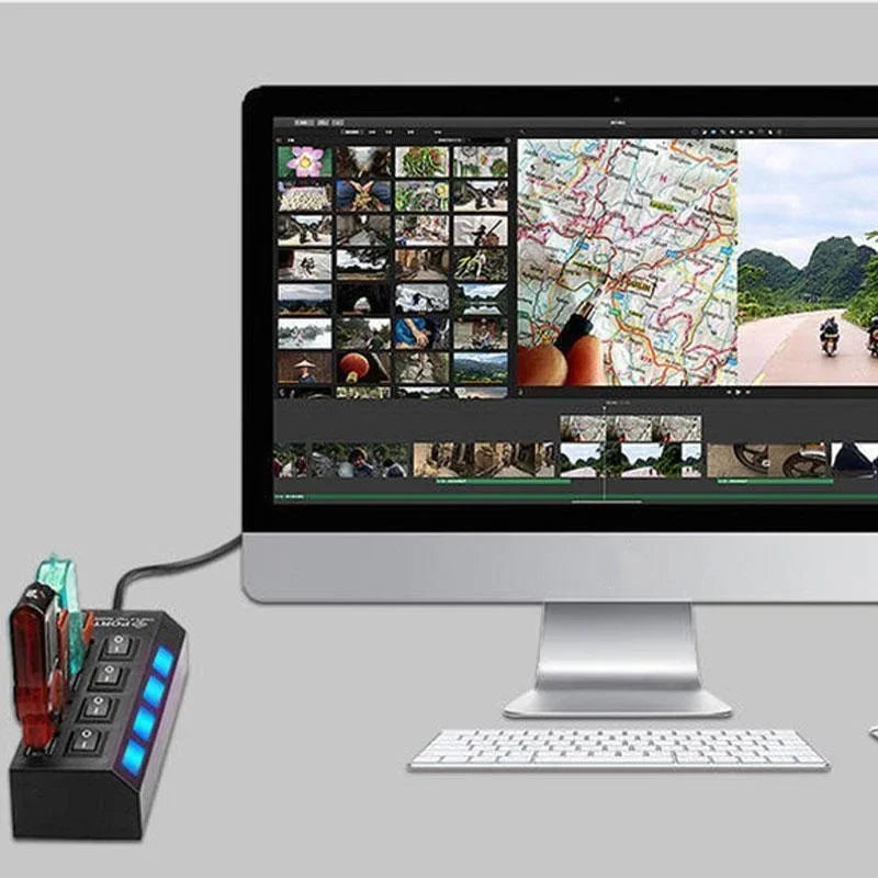 4 Ports USB HUB 2.0 Adapter Expander Multi USB Splitter Multiple Extender with LED Lamp Switch for PC Laptop