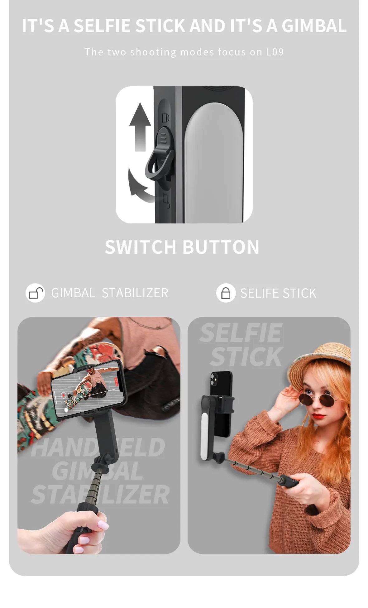 Handheld Gimbal Stabilizer Selfie Stick Tripod with Removable Fill Light Wireless Remote Portable Phone Stand Holder
