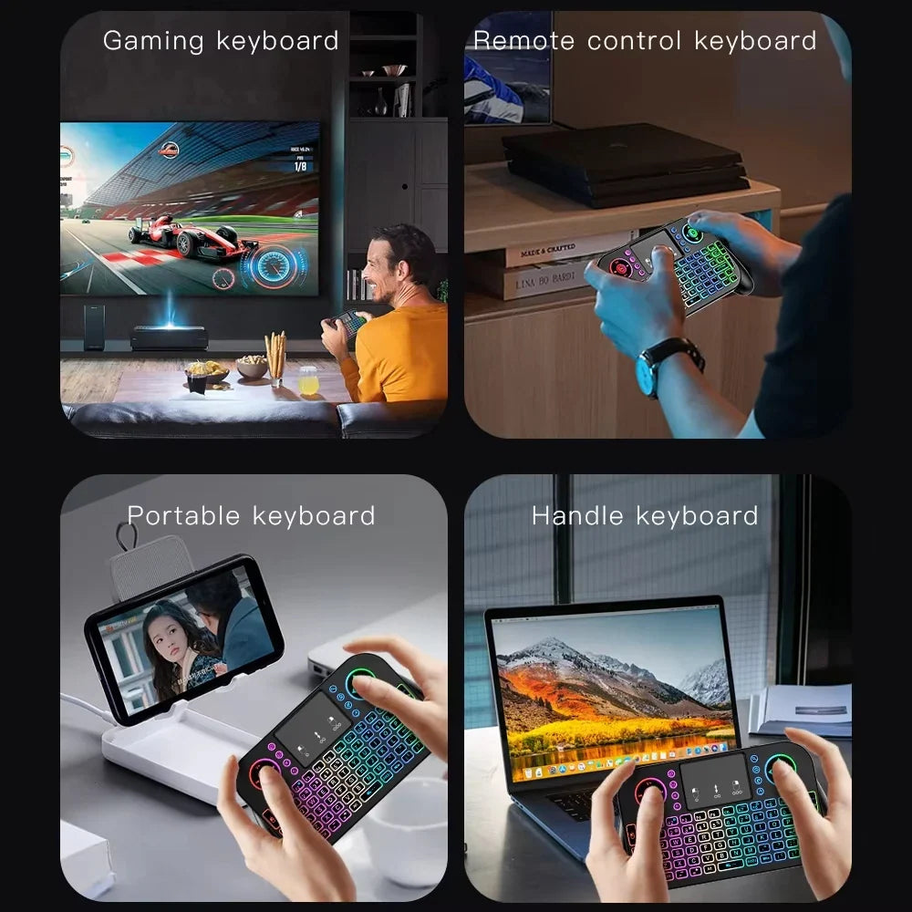 KEBIDUMEI RGB Backlit Mini Keyboard with Touchpad 2.4G Bluetooth Wireless Keyboard for Macbook Laptop Windows Android TV Box