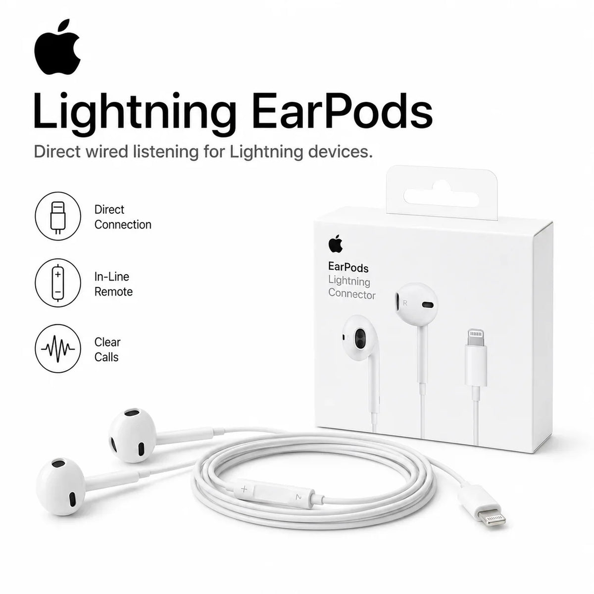 Official Apple EarPods Wired Headphones Lightning USB-C 3.5mm Connector with Mic Remote Adapters for iPhone iPad MacBook