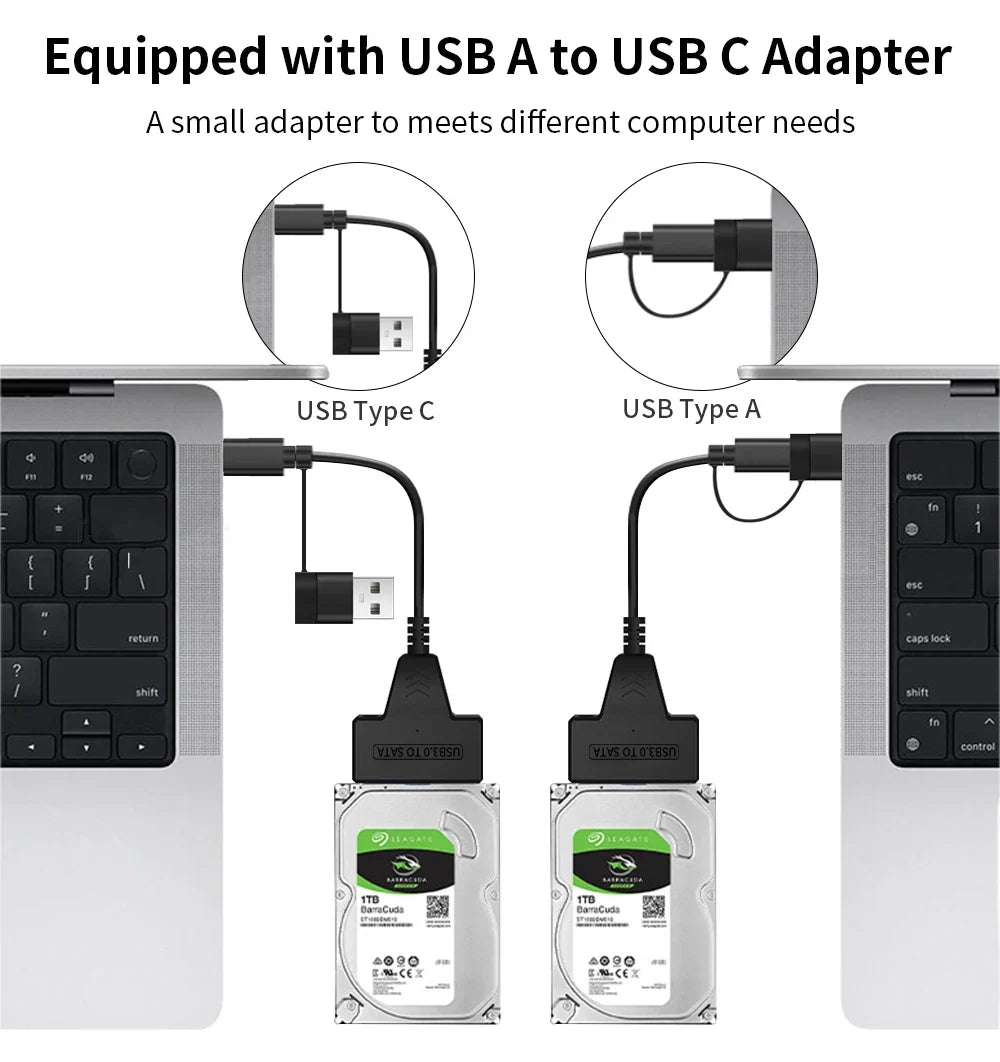 SATA To USB 3.0/Type-C/2 In 1 USB3.0 Type-C Cable Up To 6 Gbps For 2.5 Inch External HDD SSD Hard Drive SATA 3 22 Pin Adapter