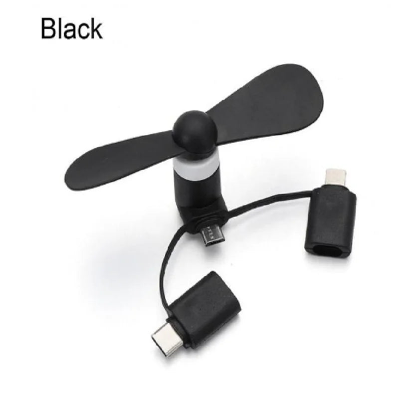 Colorful Micro USB Type C 3 in 1 USB Powered Phone Fan for iPhone iPad Android Smartphone Tablet Lightning Connector Cooling