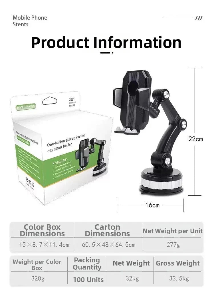 Car Mobile Phone Holder Dashboard Windshield Navigation Large Suction Cup Shockproof Car Truck New Suction Cup Style